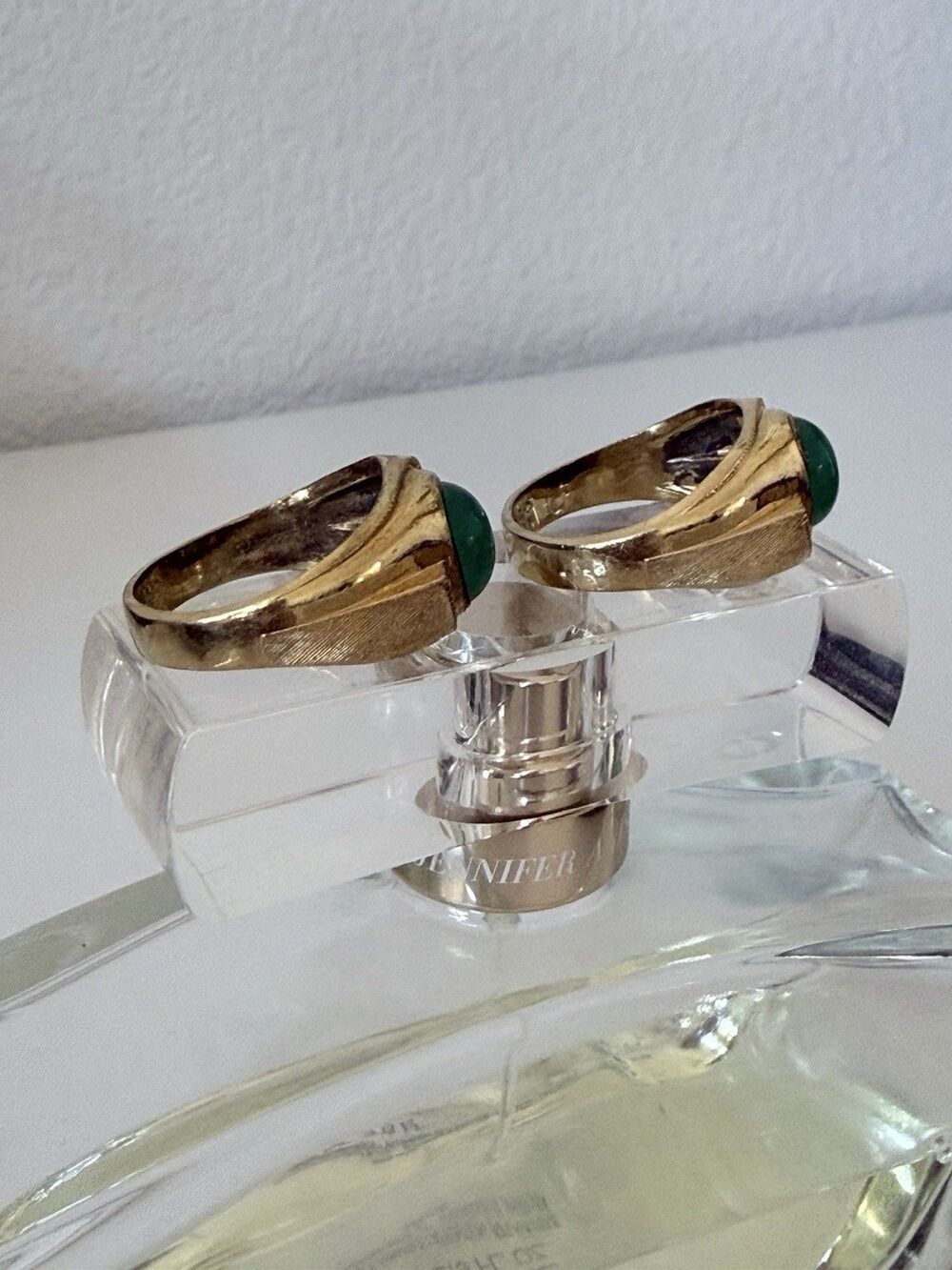 Vintage ESPO Men's 10K Gold Filled Signet Ring Set of 2 Green Cabochon Size 11.5 - Picture 11 of 16